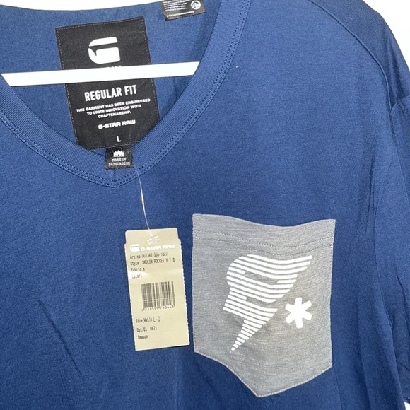 NWT Men’s Sz L G-Star Raw navy blue grey v neck pocket short sleeve tee shirt - Picture 2 of 5